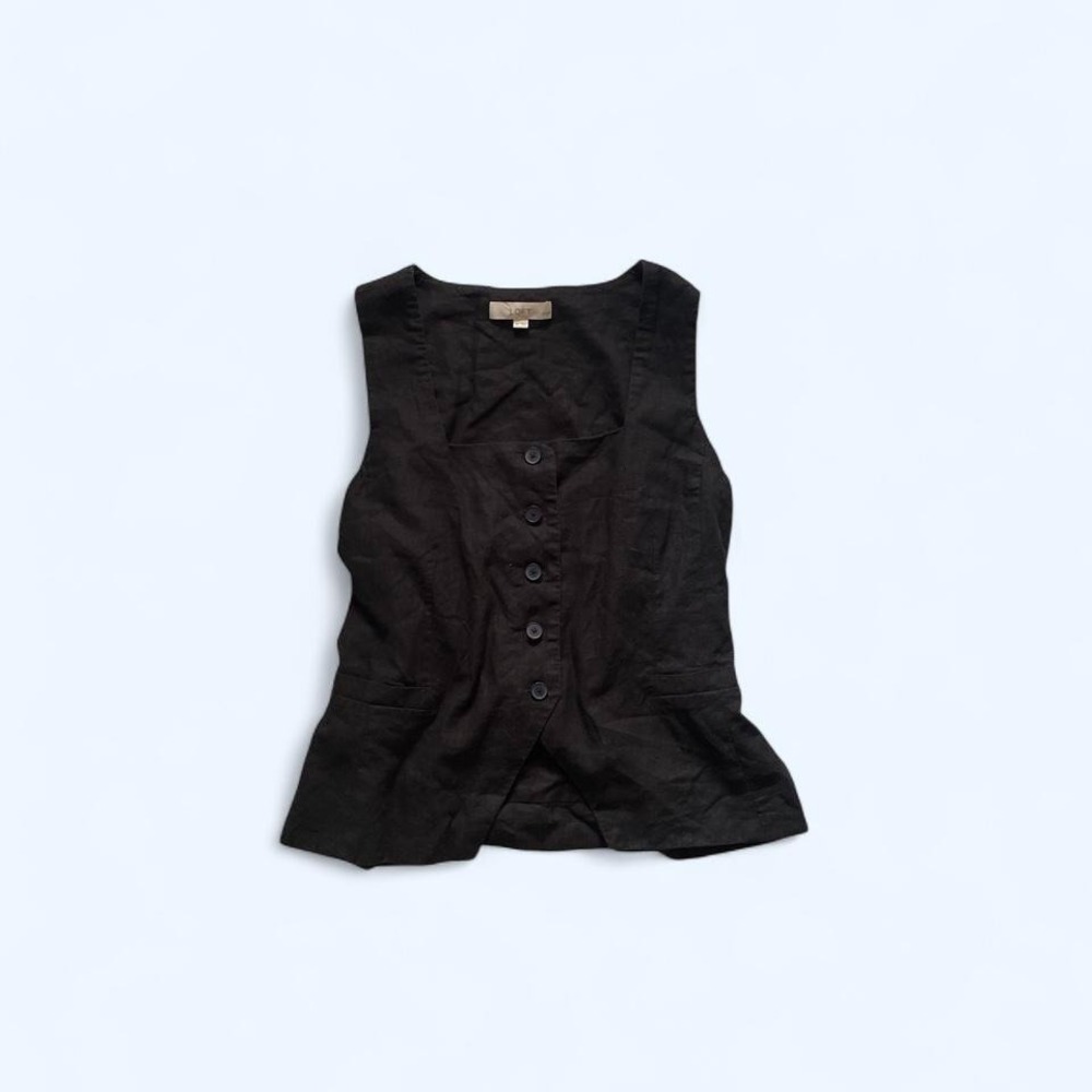 Black linen tailored vest size M by Loft